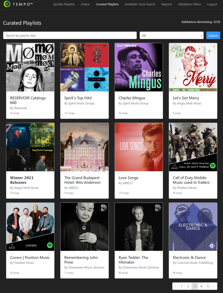 TEMPO Curated Playlists from labels and publishers, ready to validate